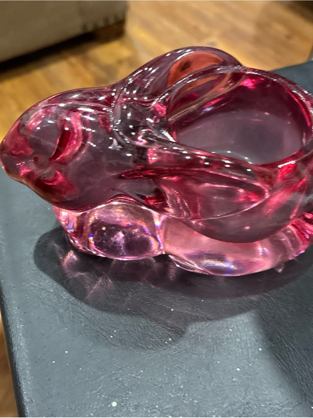 Indiana Glass Cranberry Pink Bunny Tealight Holder